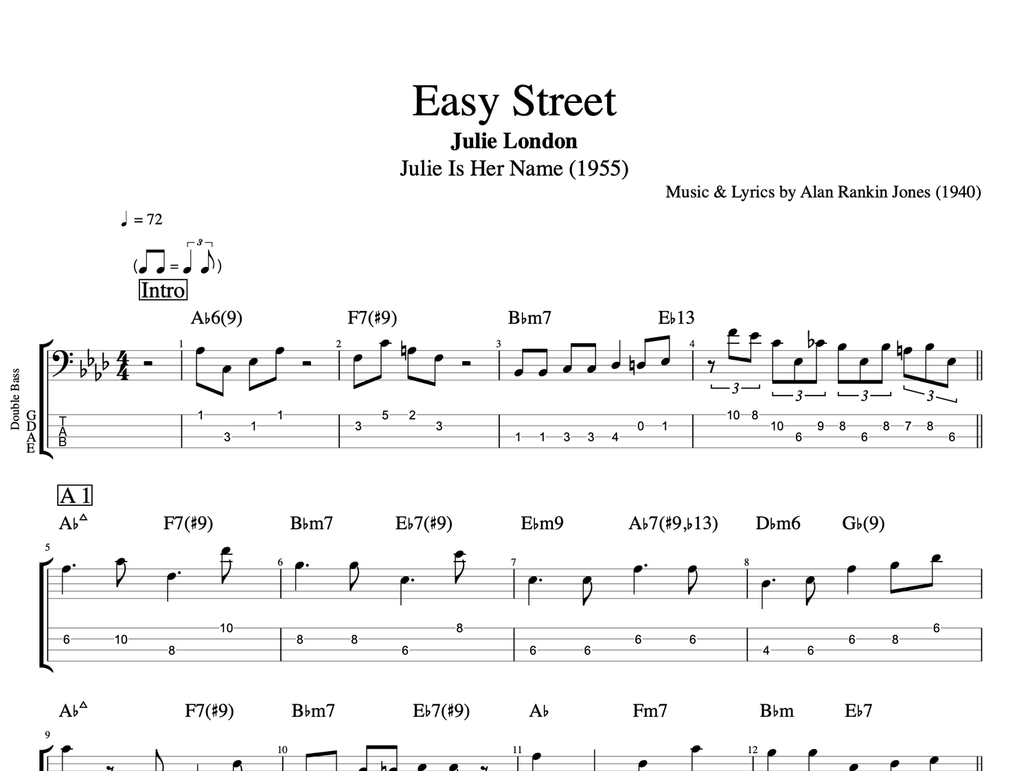 ★楽譜/JOE BROENN/ジョーブラウン/ido-est/照井利幸/ギター I Tought About You - Double bass Sheet Music with Chords for
